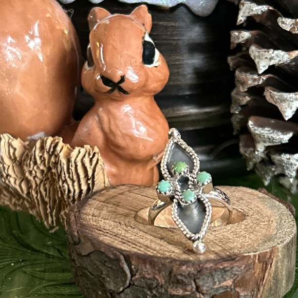 925 Sterling turquoise shadow box ring - Picture 2 of 5